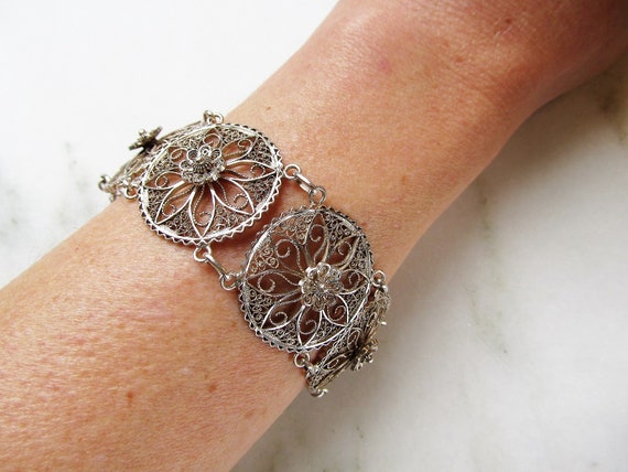 Vintage sterling silver filigree bracelet sale