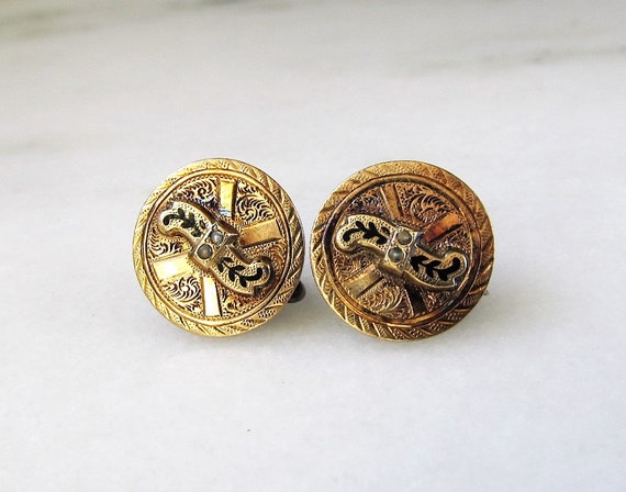 Antique Victorian Seed Pearl Screw Back Earrings … - image 1