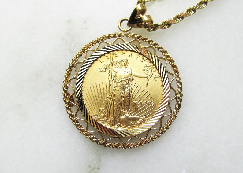 14K Bezel & Chain 1/4oz Gold American Eagle 10 Dollar Coin | Etsy