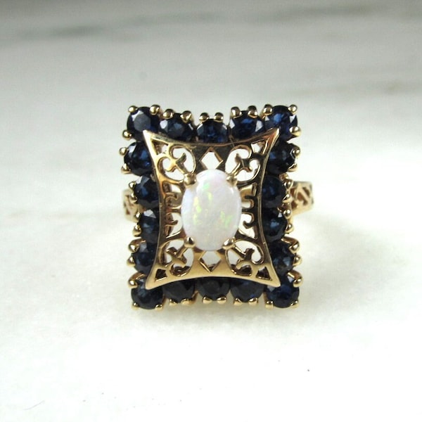 Vintage 14K Yellow Gold JCR Opal Sapphire Ladies Ring Sz 7 3/4 ETC8974