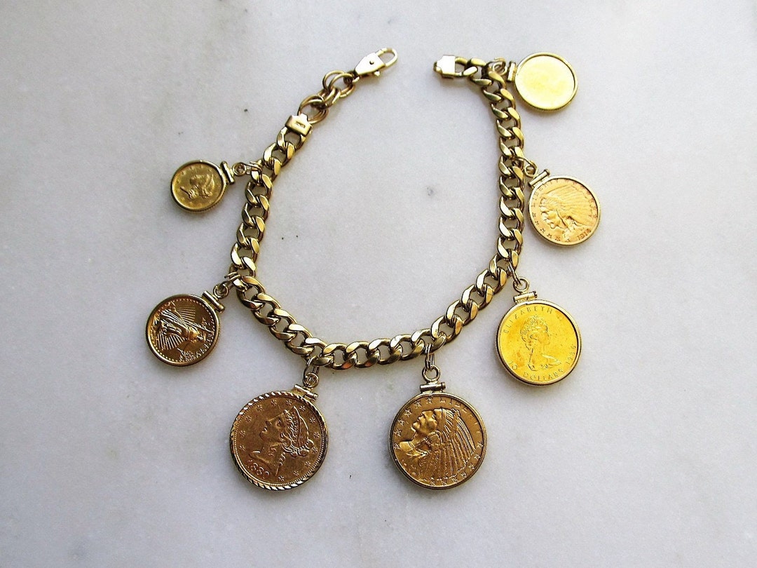 Vintage 14K 8 1/2 Gold Chain Bracelet With Genuine US & Canadian Gold ...