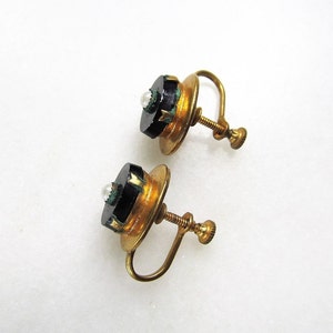 Art Deco Seed Pearl & Black Glass Gold Filled Vintage Screwback Earrings ETC1981 image 4