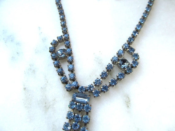 Vintage Pale Blue Rhinestone Necklace w/ Matching… - image 3