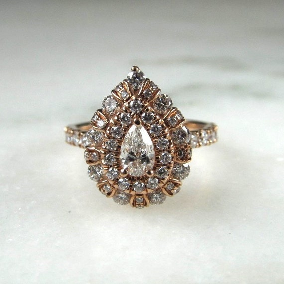 Vintage 14K Rose Gold Ladies Diamond Cluster Cock… - image 8