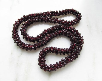 Vintage Garnet Strung Seed Bead Thick Heavy Necklace ETC6744