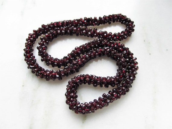 Vintage Garnet Strung Seed Bead Thick Heavy Neckl… - image 1