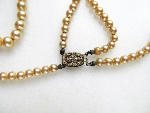 Vintage Double Strand Gold Finish Pearl Necklace … - image 5