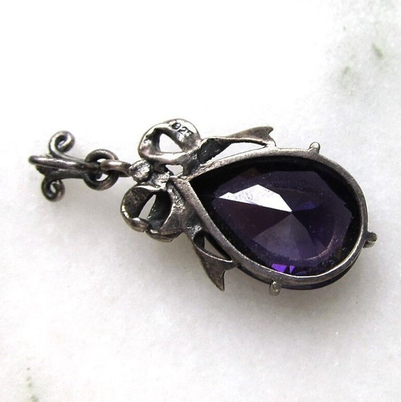 Vintage Sterling Silver Dark Purple Glass & Marca… - image 5