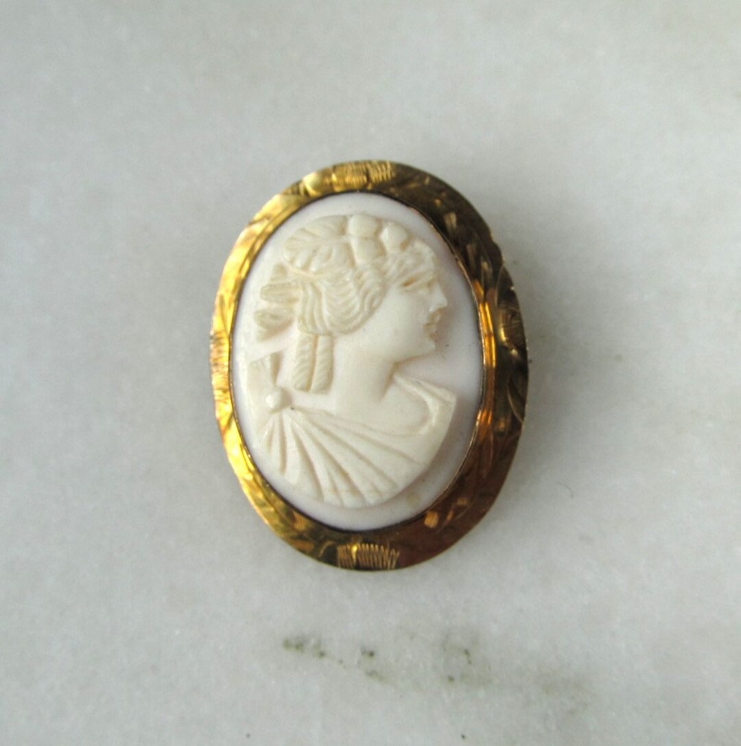 Broche Camée Vintage En Or Jaune 9 Carats - Sculptée à La Main - 11,99 G - Bleue