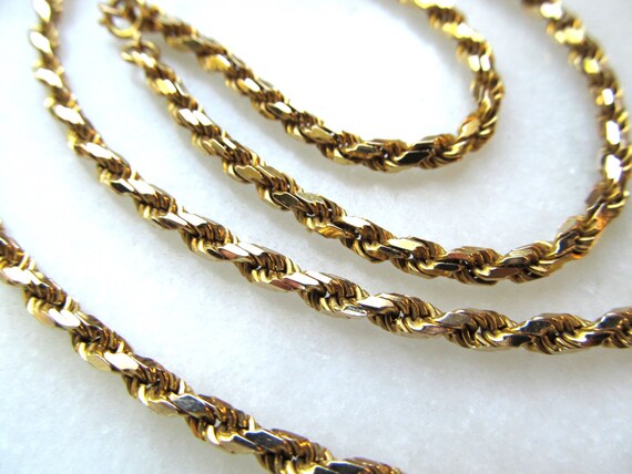 Vintage Heavy Solid 14K Yellow Gold Rope Chain Ne… - image 3