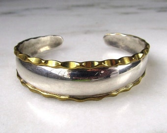 Vintage Mexico CII Sterling Silver Two Tone Cuff Bracelet ETC7453