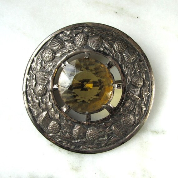 Vintage Sterling Silver Thistle w/ Gold Glass Sto… - image 2