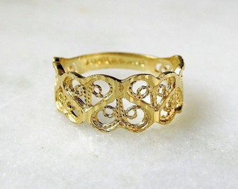 Vintage 14K Filigree Yellow Gold Band Ring Diamond Cut by B&M ETC6682