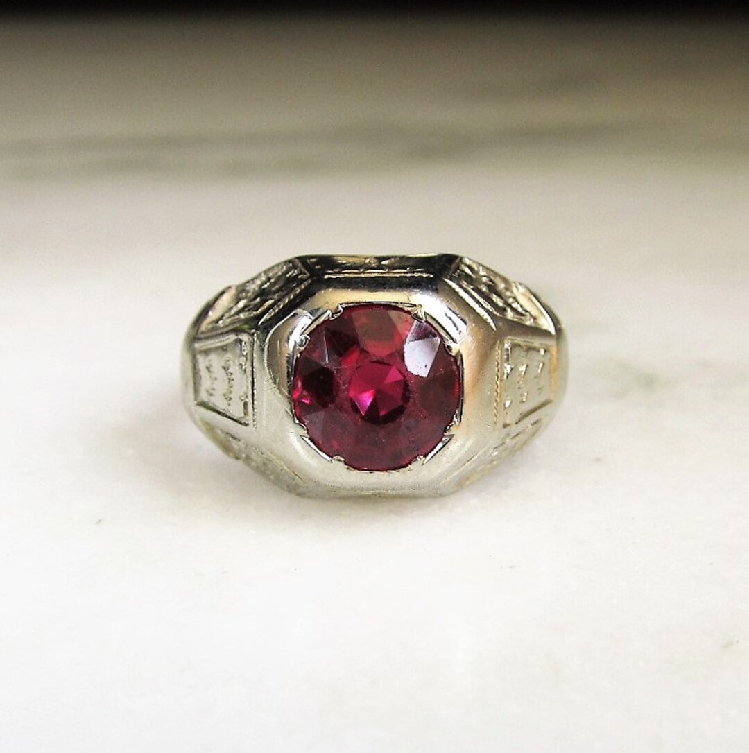 Antique 18K White Gold Art Nouveau Mens Red Stone Ring Sz 9 ETC6571 Etsy