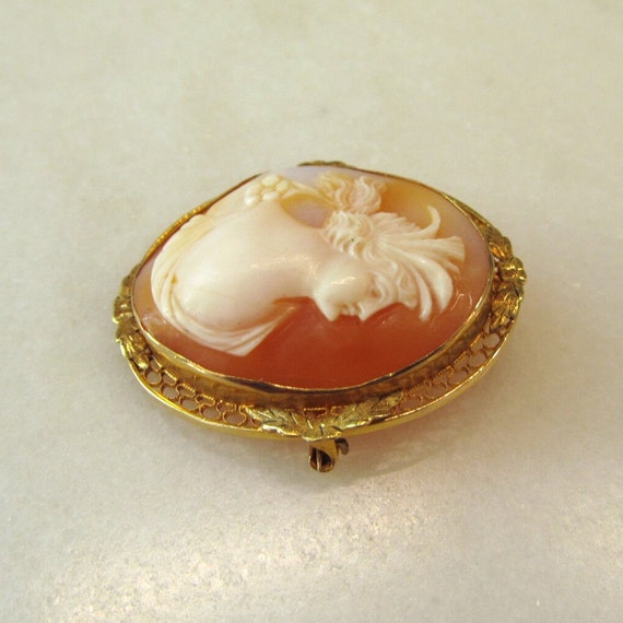 Antique 10K Yellow Gold Filigree Carved Shell Cam… - image 4