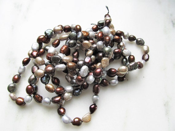 Vintage Baroque Pearl Necklace 80" Gray Gold Bron… - image 4