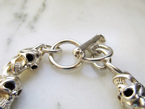 Mens Heavy Sterling Silver Skull Link Toggle Clas… - image 2