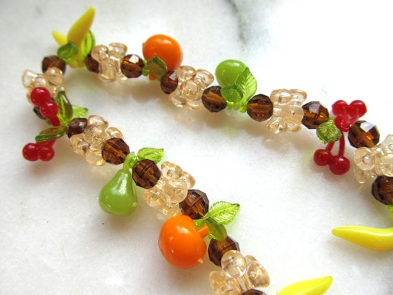 Vintage Fruit Salad Plastic Bead Necklace 30" Lon… - image 3