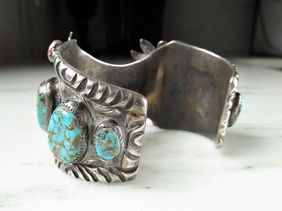 Antique Navajo Old Pawn Watch Cuff Bracelet w/ Tu… - image 5