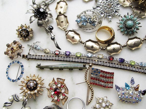Vintage Rhinestone Costume Jewelry Lot Sterling D… - image 6