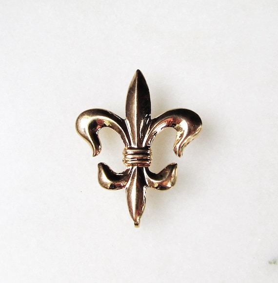 Vintage 10K Yellow Gold Fleur De Lis Brooch Pin E… - image 1