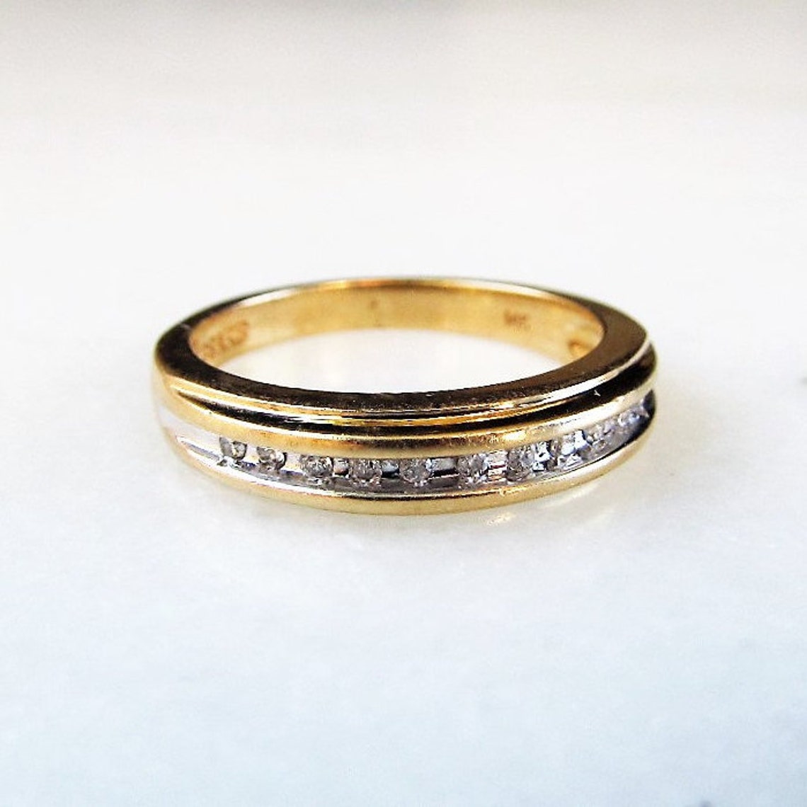 14K Keepsake Diamond 2 Tone Wedding Band Ring ETC3032 Etsy