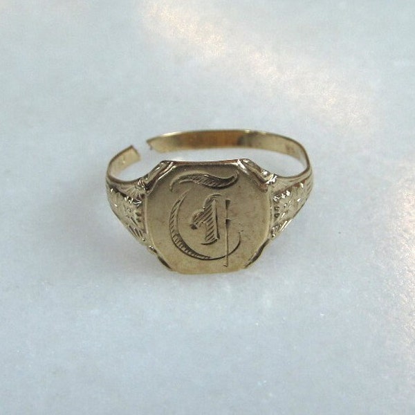 Vintage 10K Yellow Gold Ostby Barton Signet Ring Split Shank ETC7890