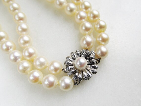 Vintage 14K White Pearl Double Strand Necklace ET… - image 2