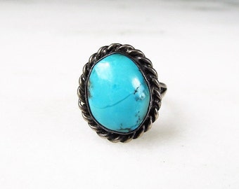 Estate Navajo Turquoise Sterling Silver Womens Ring Handmade ETC4022