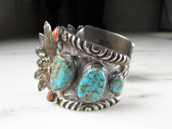 Antique Navajo Old Pawn Watch Cuff Bracelet w/ Tu… - image 6