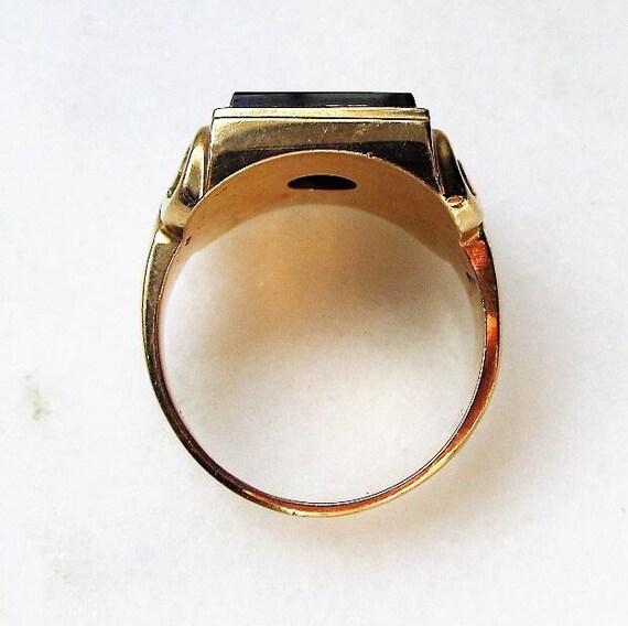 Mens Antique 10K Gold & Black Onyx K Signet Ring … - image 3