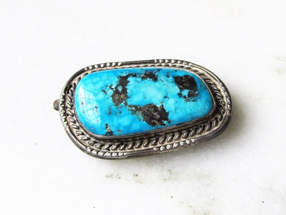 Morenci Spiderweb Turquoise Heavy Sterling Silver… - image 3