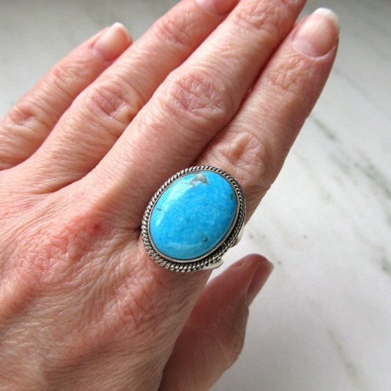 Vintage Navajo Sterling Silver Turquoise Ring Sig… - image 6