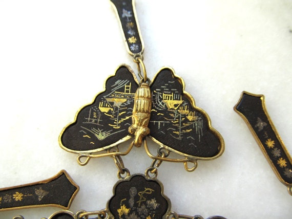 Vintage K24 Butterfly Damascene Link Pendant Neck… - image 8