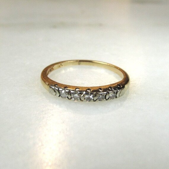 Vintage 14-18K Gold Two Tone Diamond Band Ring Sz… - image 1