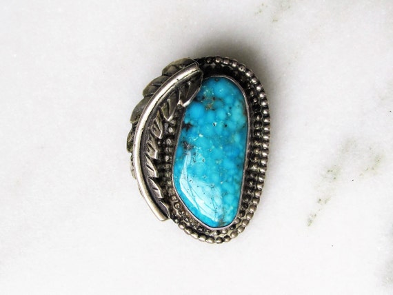 Navajo Large Spiderweb Turquoise & Sterling Silve… - image 1