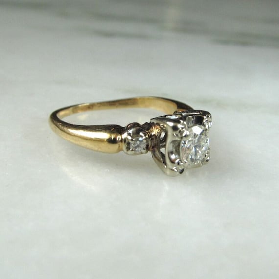 Vintage 14K Two Toned Diamond Engagement Ring Sz … - image 7