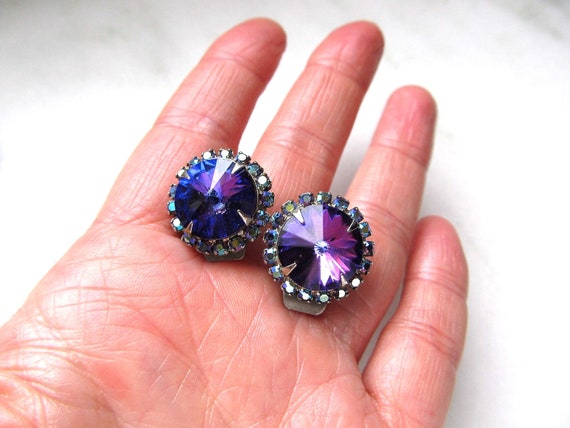Vintage Purple Blue Rivoli & Aurora Borealis Crys… - image 5