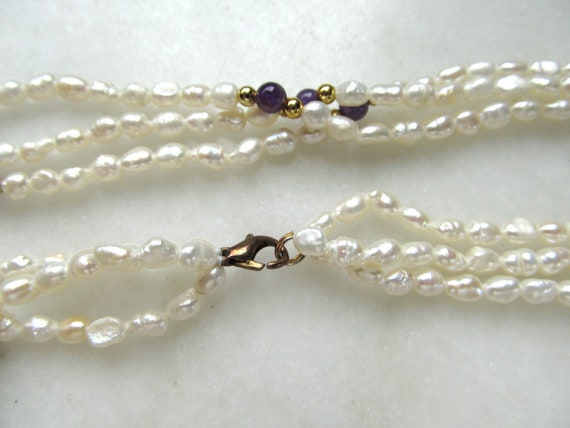 Vintage White Pearl & Amethyst Gemstone Triple St… - image 6
