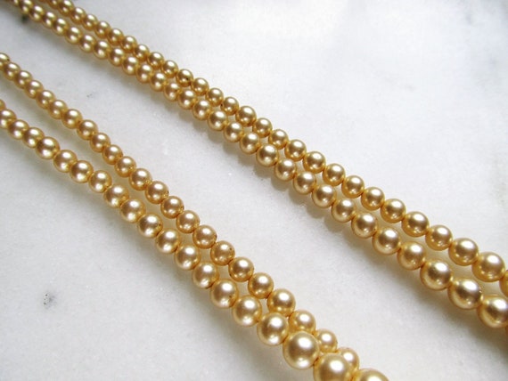 Vintage Double Strand Gold Finish Pearl Necklace … - image 3