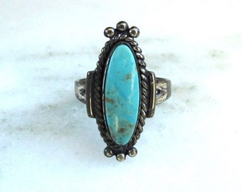 Vintage Navajo Bell Trading Post Sterling Silver Turquoise Ring ETC9247