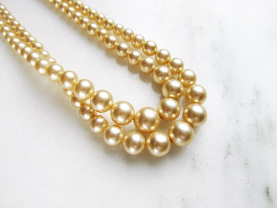 Vintage Double Strand Gold Finish Pearl Necklace … - image 2