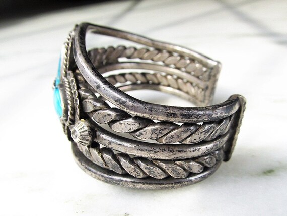 Estate Navajo Large Heavy Sterling & Turquoise Ha… - image 6