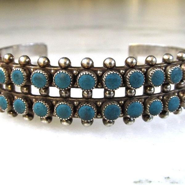 Vintage Sterling Silver Zuni Snake Eye Turquoise Handmade Bracelet Cuff ETC7108