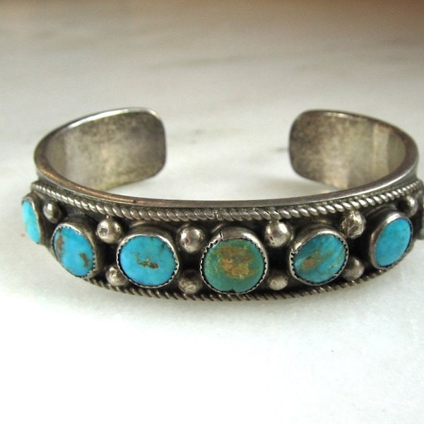 Vintage Navajo Heavy Sterling Silver & Turquoise Bracelet Cuff ETC8216