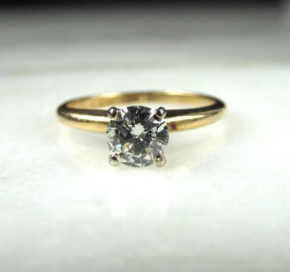 Vintage 14K Yellow Gold Round Diamond Solitaire E… - image 1