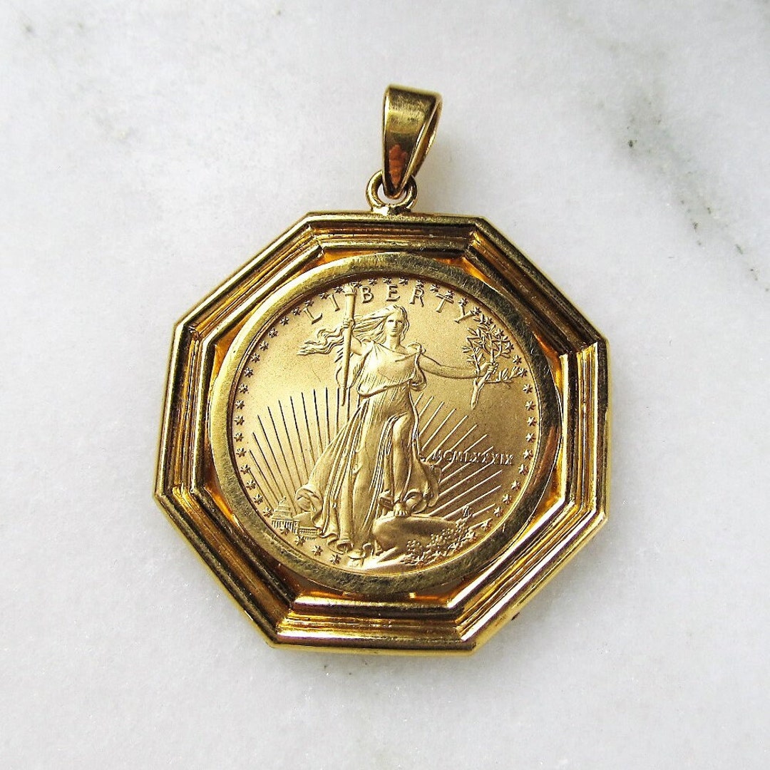 Vintage 1989 1/2oz 25 Dollar American Gold Eagle in 22K Gold Bezel ...