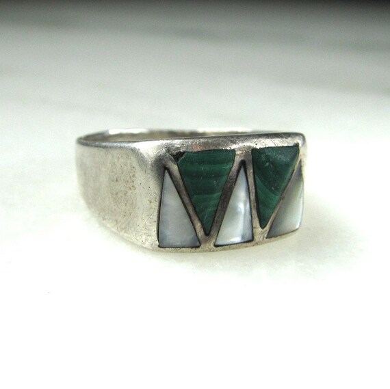 Vintage Navajo Malachite & Mother of Pearl Sterli… - image 7