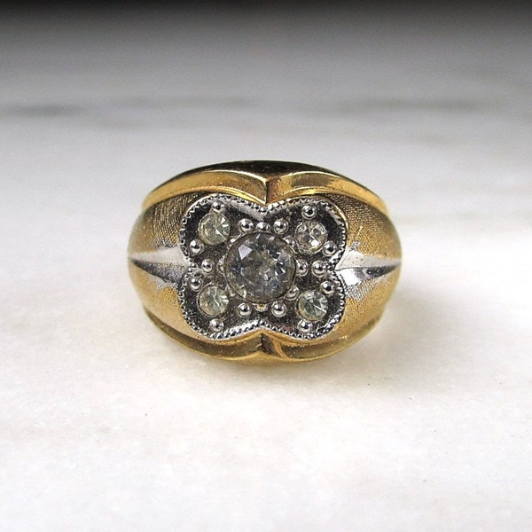 Vintage 18K H.G.E. ESPO Rhinestone Mens Pinky Ring Sz 7 ETC7324