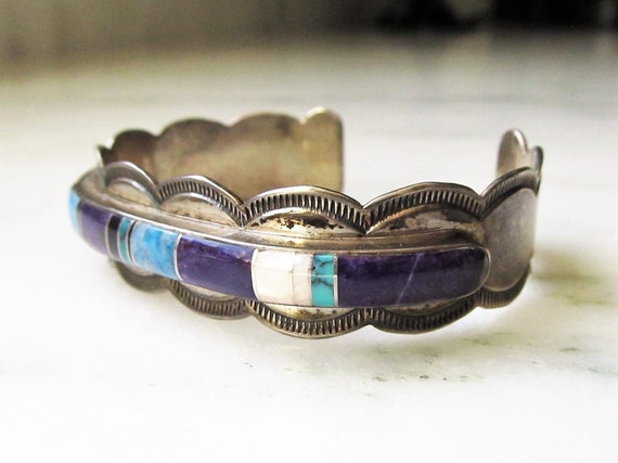 Estate ZUNI Chanel Inlay Multi Stone Sterling Sil… - image 2